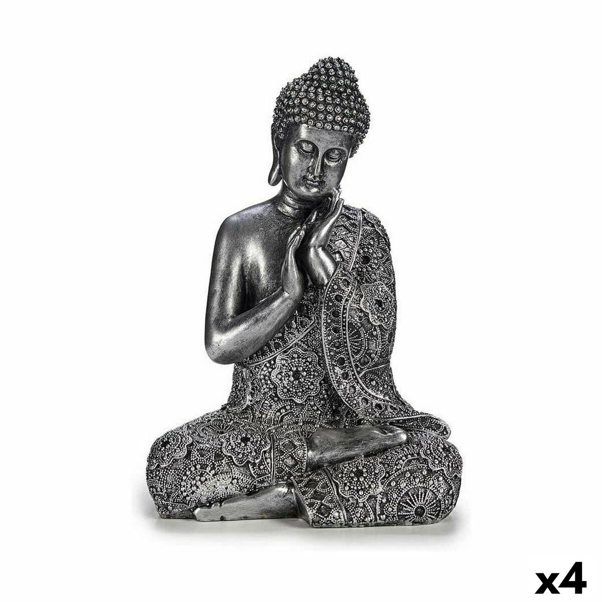 Figura Decorativa Gift Decor Plateado Plata Buda Sentado 22 x 33 x 18 cm (4 Unidades)