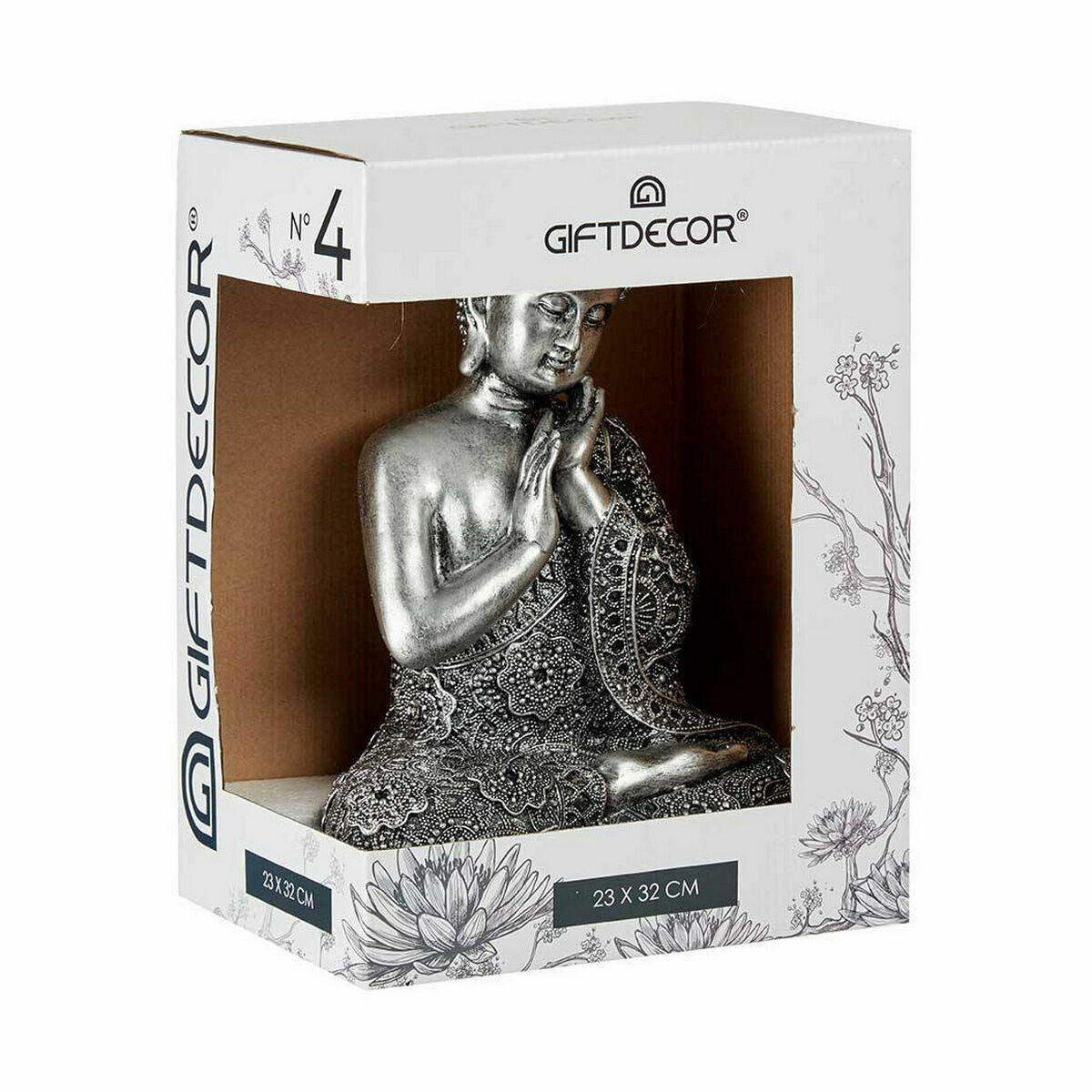 Figura Decorativa Gift Decor Plateado Plata Buda Sentado 22 x 33 x 18 cm (4 Unidades)