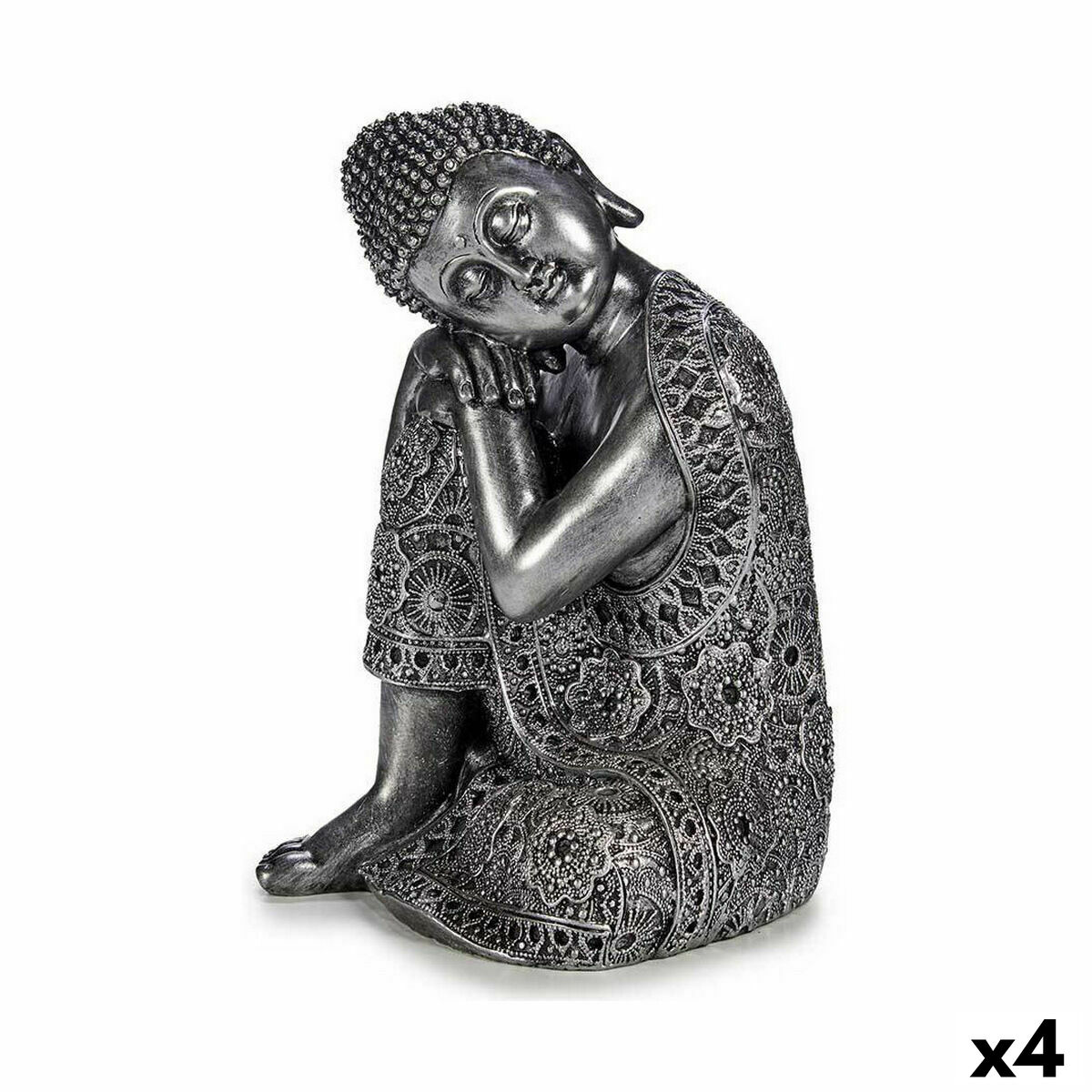 Figura Decorativa Gift Decor Plateado Plata Buda Sentado 20 x 30 x 20 cm (4 Unidades)