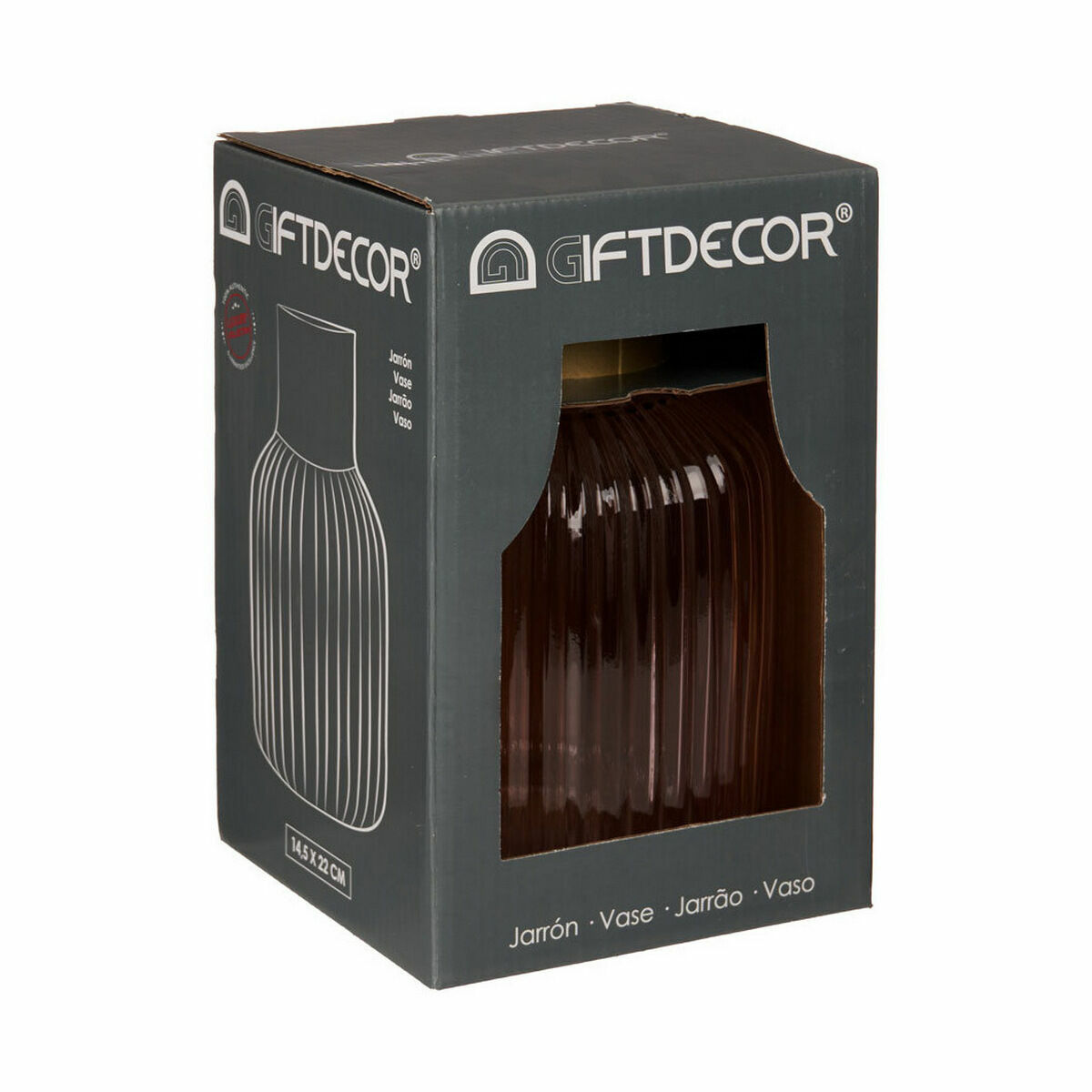 Jarrón Gift Decor Rosa Dorado Vidrio Rayas 14,5 x 22 x 14,5 cm (6 Unidades)