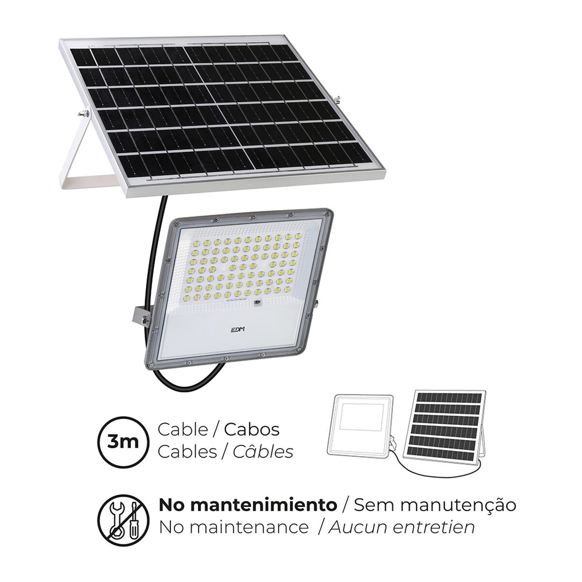 Foco Proyector EDM 31855 200 W 1500 lm Mando a distancia Panel solar fotovoltaico (6500 K)