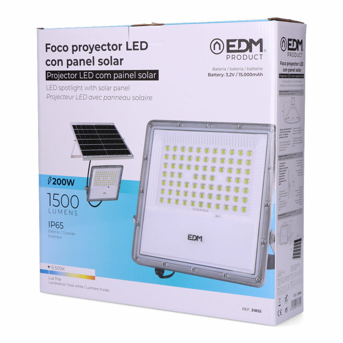 Foco Proyector EDM 31855 200 W 1500 lm Mando a distancia Panel solar fotovoltaico (6500 K)