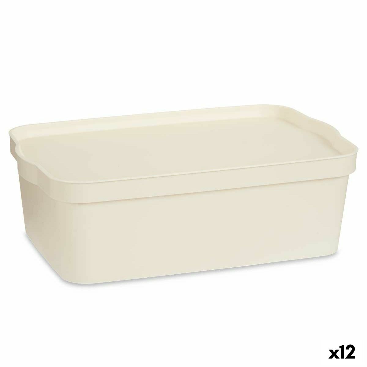 Caja de Almacenaje con Tapa Kipit Crema Plástico 14 L (12 Unidades)