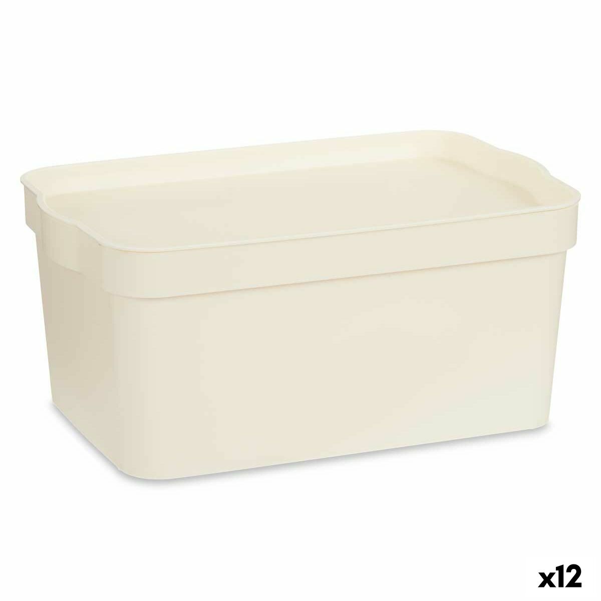 Caja de Almacenaje con Tapa Kipit Crema Plástico 7,5 L (12 Unidades)