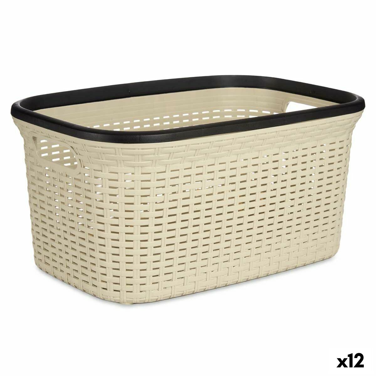 Cesto para la Ropa Kipit Negro Crema Plástico 36 L 36 x 25,5 x 52,5 cm (12 Unidades)