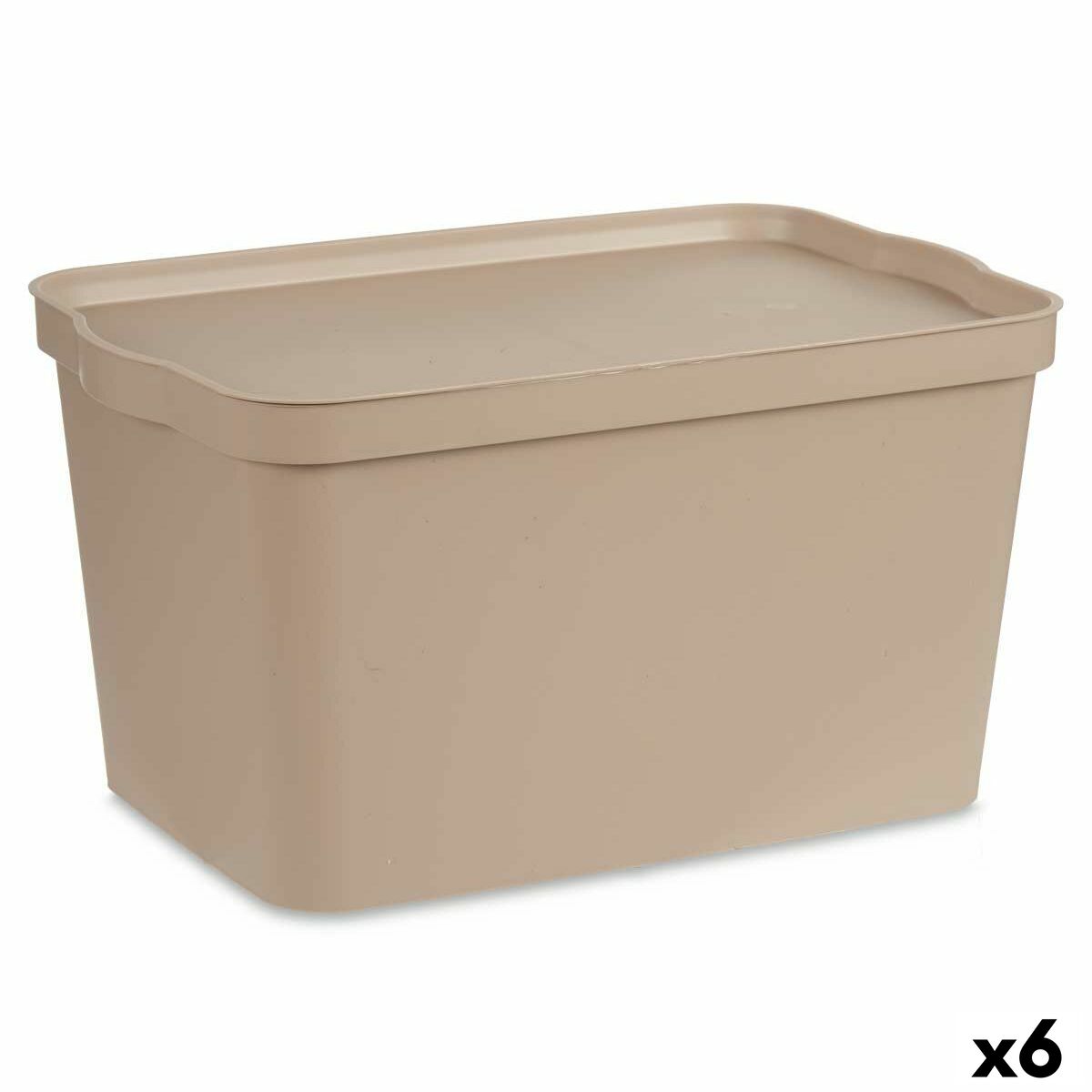 Caja de Almacenaje con Tapa Kipit Beige Plástico 24 L (6 Unidades)