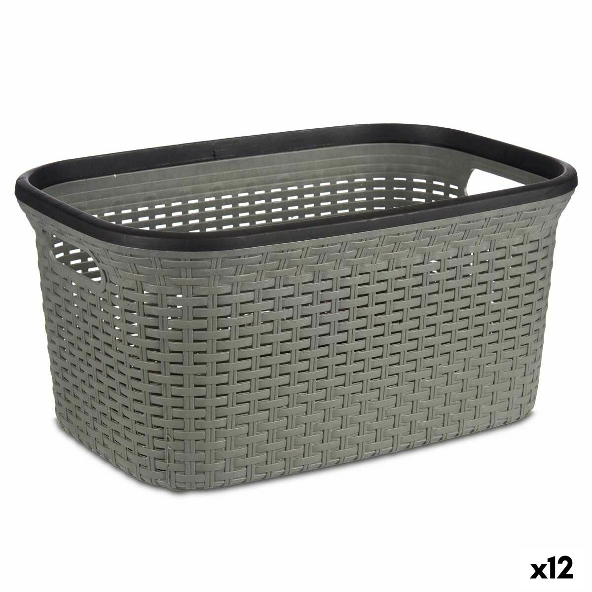 Cesto para la Ropa Kipit Negro Gris Plástico 36 L 36 x 25,5 x 53 cm (12 Unidades)