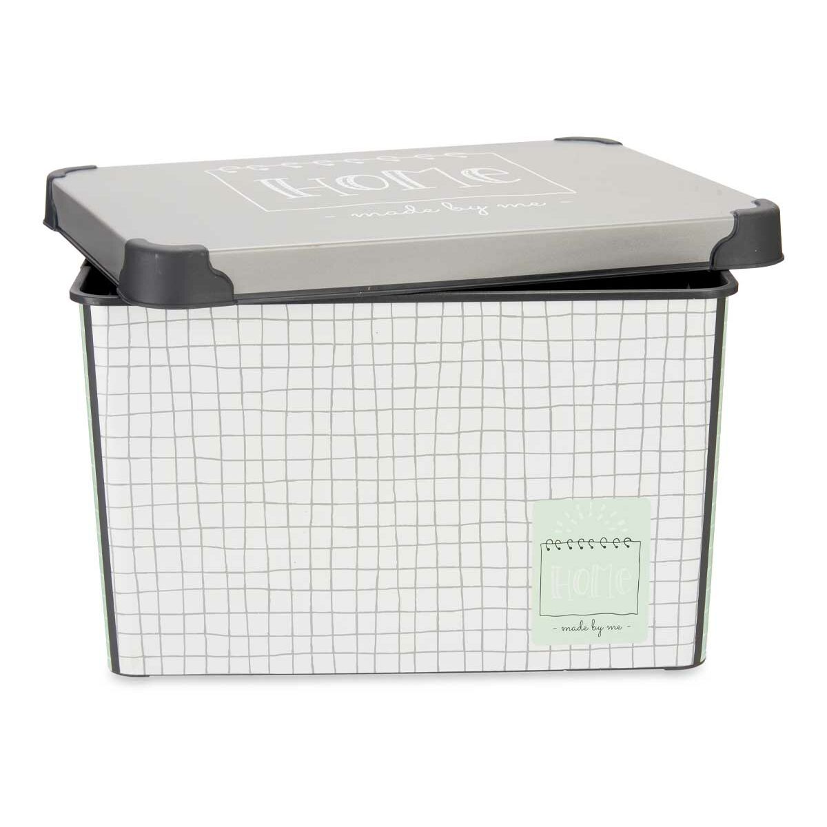 Caja de Almacenaje con Tapa Kipit Home Verde Gris Plástico Estampado Cuadriculado 17 L (12 Unidades)
