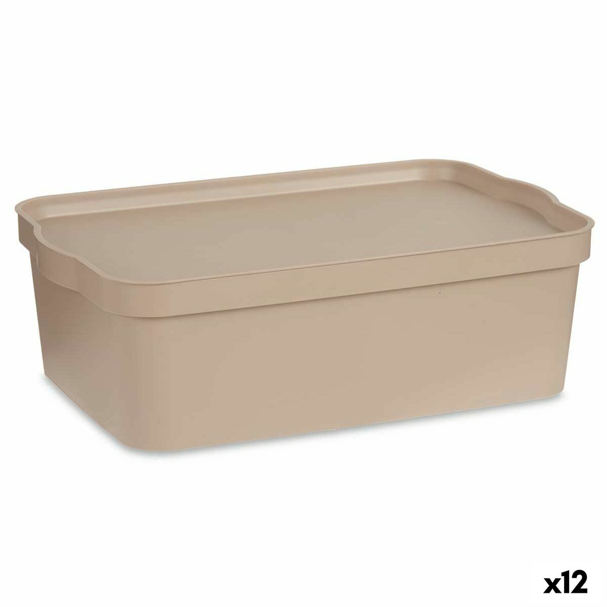 Caja de Almacenaje con Tapa Kipit Beige Plástico 14 L (12 Unidades)