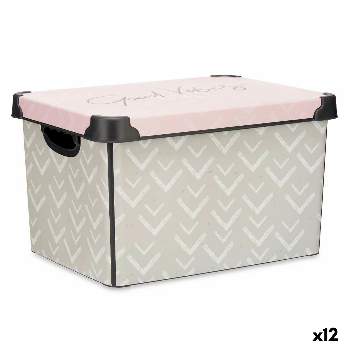 Caja de Almacenaje con Tapa Kipit Vibes Rosa Plástico Estampado Flechas 22 L (12 Unidades)