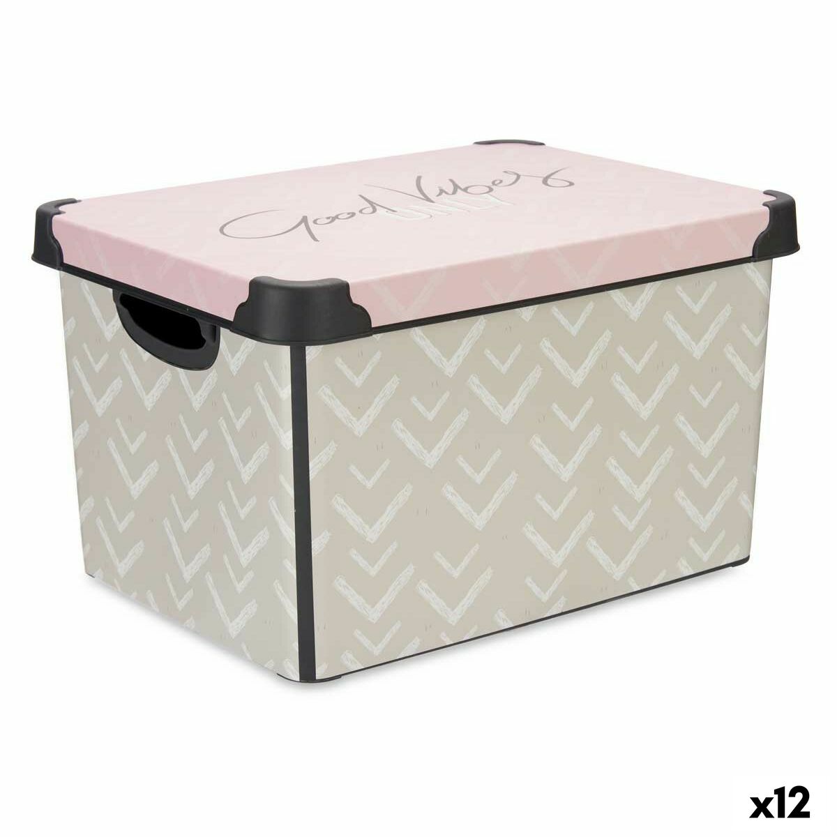 Caja de Almacenaje con Tapa Kipit Vibes Rosa Plástico Estampado Flechas 17 L (12 Unidades)