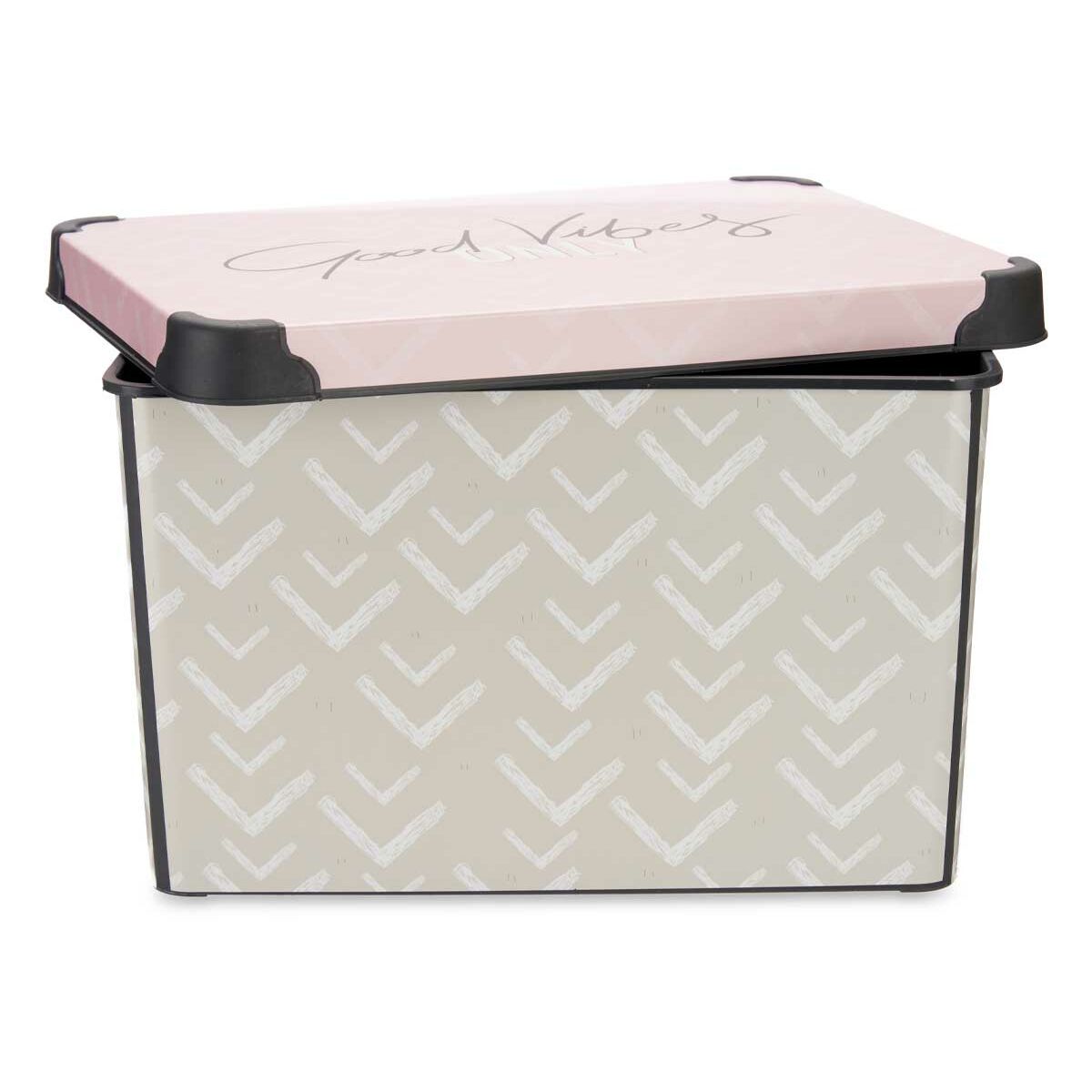 Caja de Almacenaje con Tapa Kipit Vibes Rosa Plástico Estampado Flechas 17 L (12 Unidades)