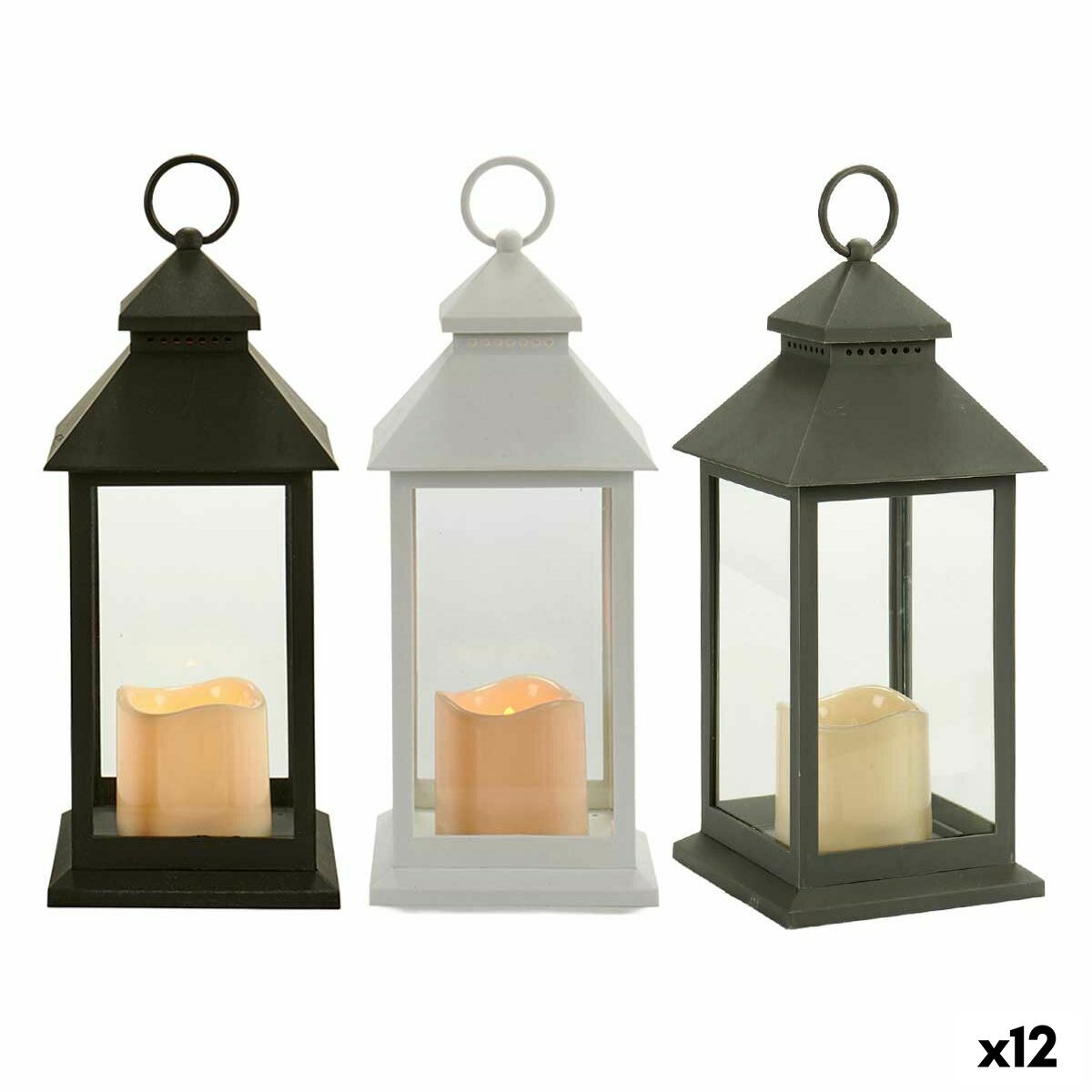 Farol LED Gift Decor Blanco Negro Cristal Plástico 13,5 x 34,5 x 13,5 cm (12 Unidades)