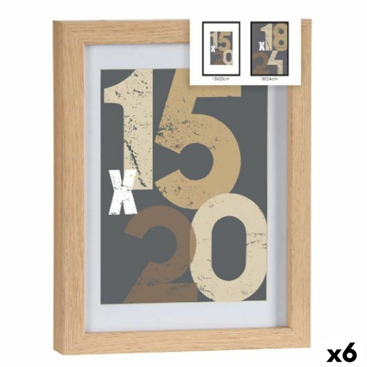 Portafotos de Pared Gift Decor Natural Vidrio Madera MDF 18 x 24 cm (6 Unidades)
