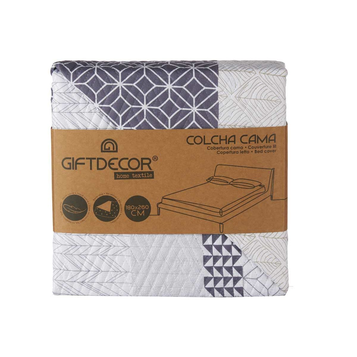 Colcha Reversible Gift Decor Azul Blanco Gris 180 x 260 cm 260 x 0,3 x 180 cm Hexágonos (6 Unidades)