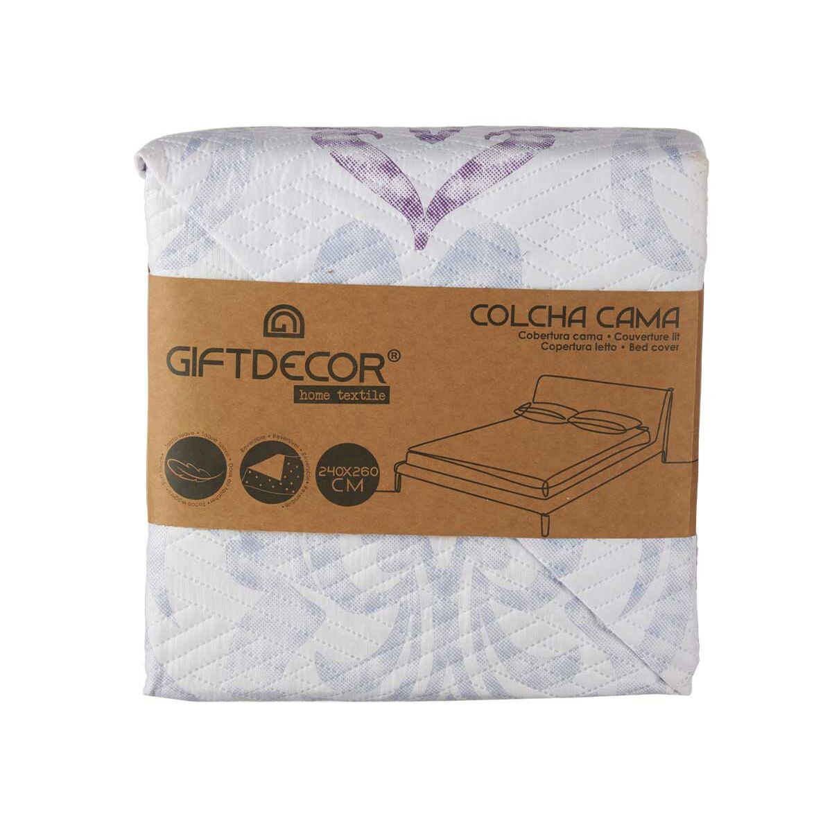 Colcha Reversible Gift Decor Blanco Morado 240 x 260 cm 260 x 0,3 x 240 cm (6 Unidades)