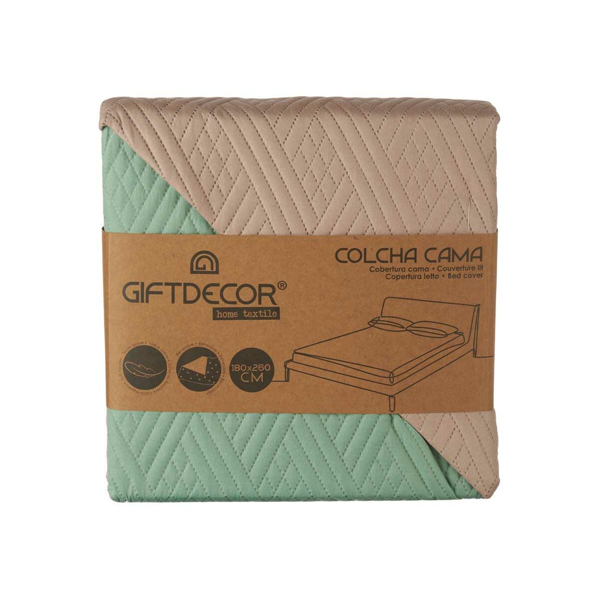 Colcha Reversible Gift Decor Verde Beige 240 x 260 cm 260 x 0,3 x 240 cm (6 Unidades)