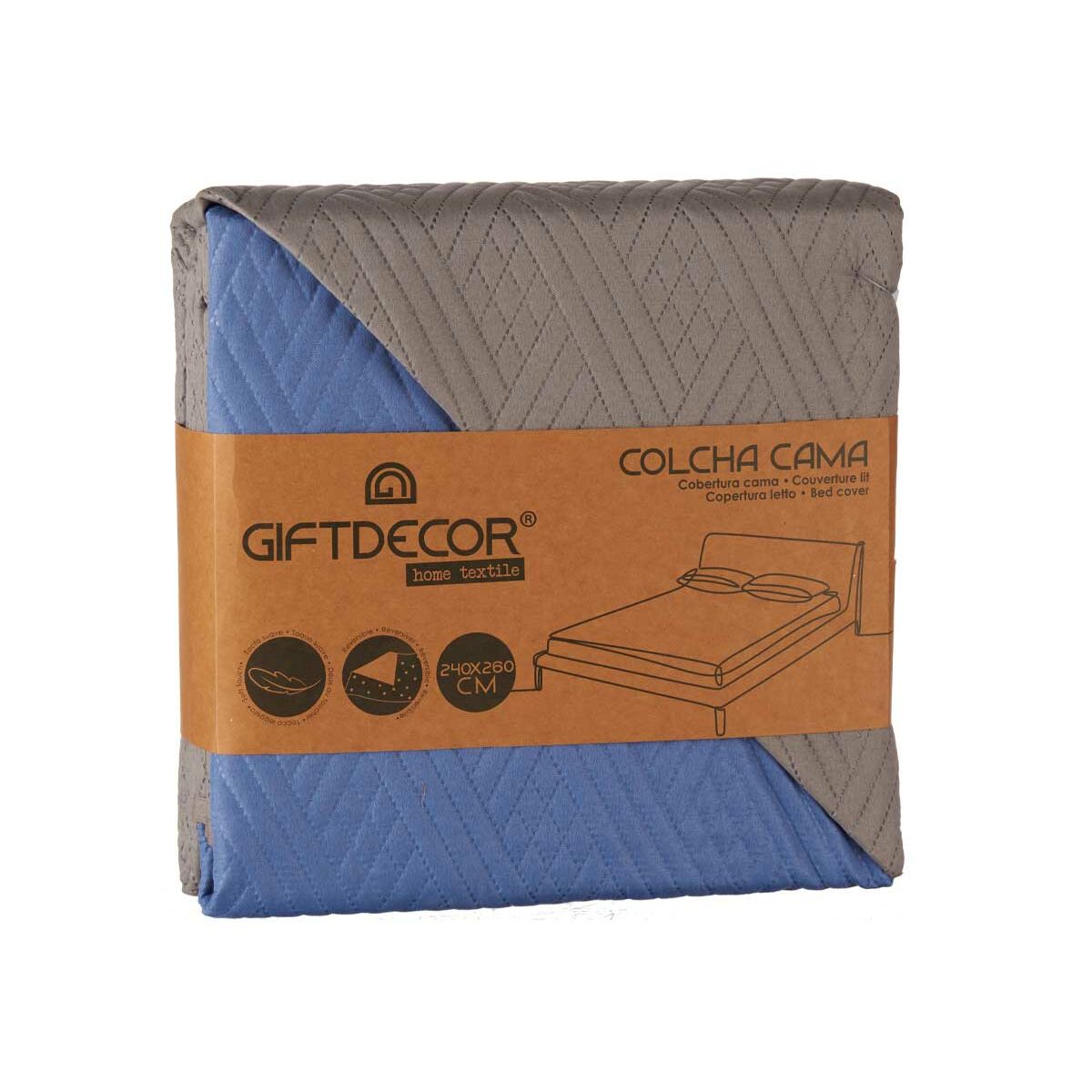 Colcha Reversible Gift Decor Azul Gris 240 x 260 cm 260 x 0,3 x 240 cm (6 Unidades)
