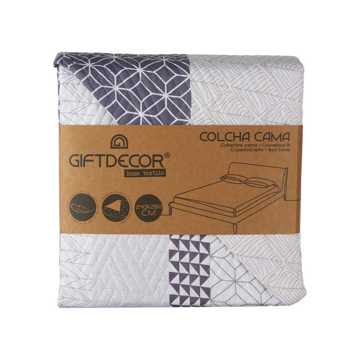 Colcha Reversible Gift Decor Azul Blanco Gris 240 x 260 cm 260 x 0,3 x 240 cm Hexágonos (6 Unidades)