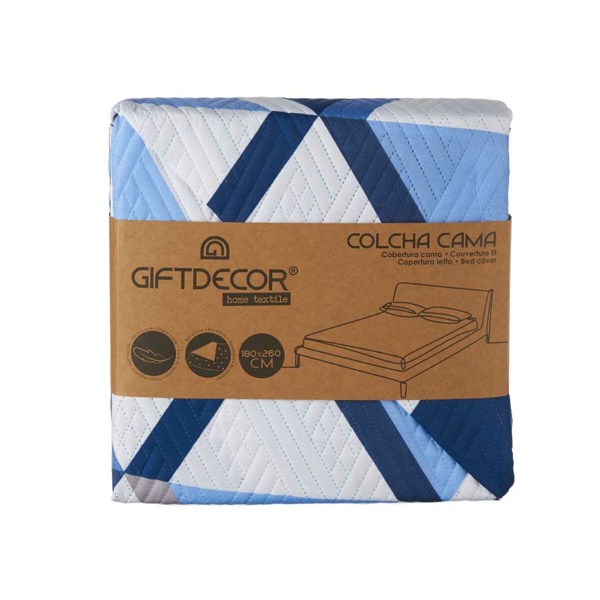 Colcha Reversible Gift Decor Azul Blanco 180 x 260 cm 260 x 0,3 x 180 cm (6 Unidades)
