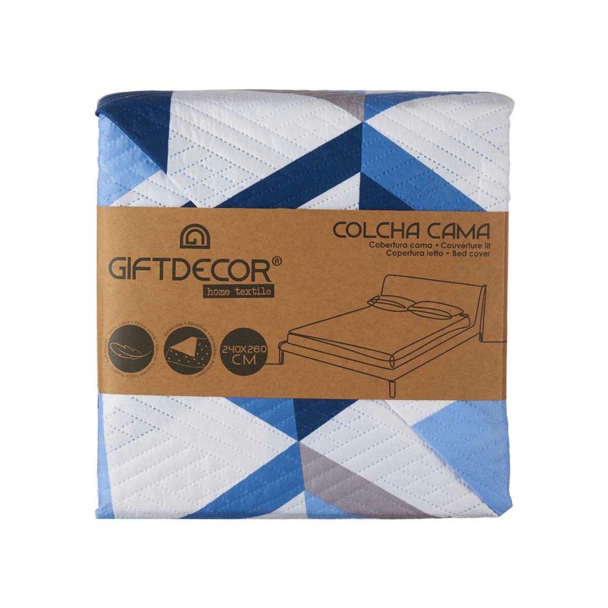 Colcha Reversible Gift Decor Azul Blanco 240 x 260 cm 260 x 0,3 x 240 cm (6 Unidades)