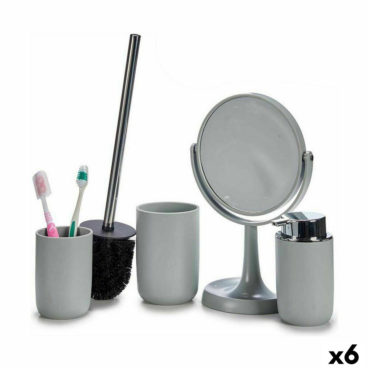 Set de Baño Berilo Gris Polipropileno 16,5 x 29,5 x 17 cm 4 Piezas (6 Unidades)