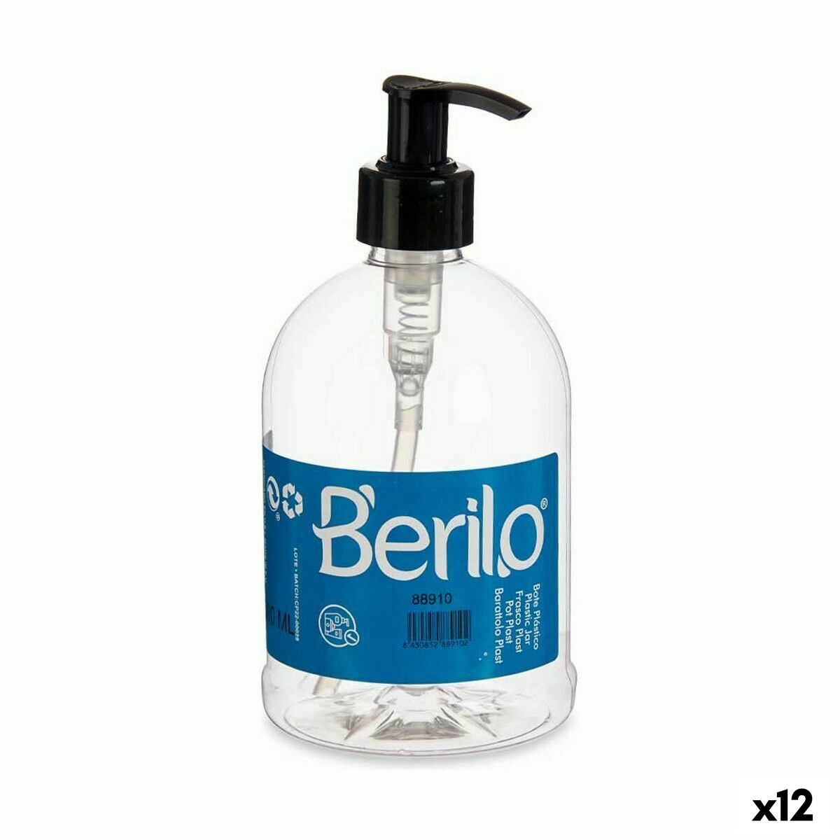 Dispensador de Jabón Berilo Negro Transparente Plástico 500 ml 8 x 16,5 x 8 cm (12 Unidades)