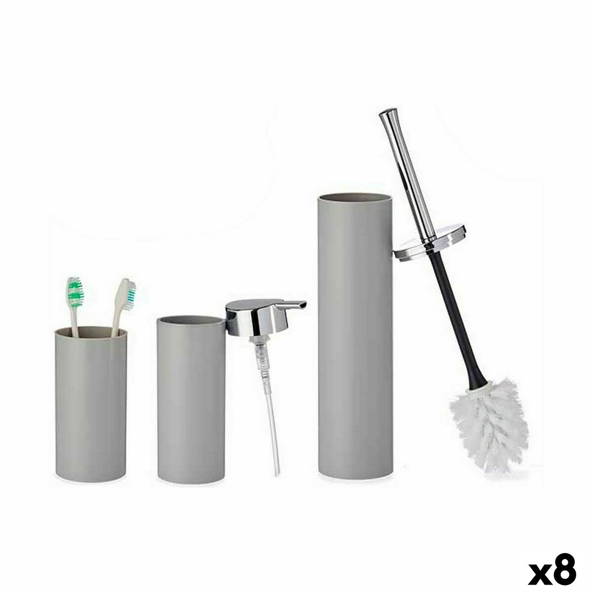 Set de Baño Berilo Gris Plástico 16,5 x 8 x 32,5 cm (8 Unidades)