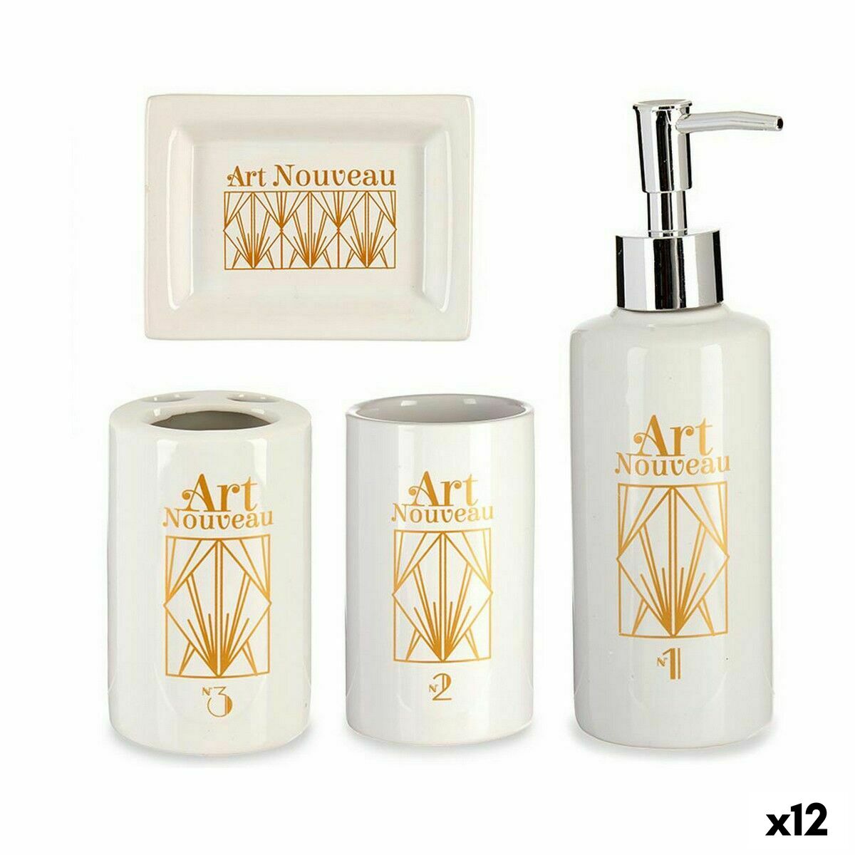 Set de Baño Berilo Blanco Dorado Cerámica (12 Unidades)