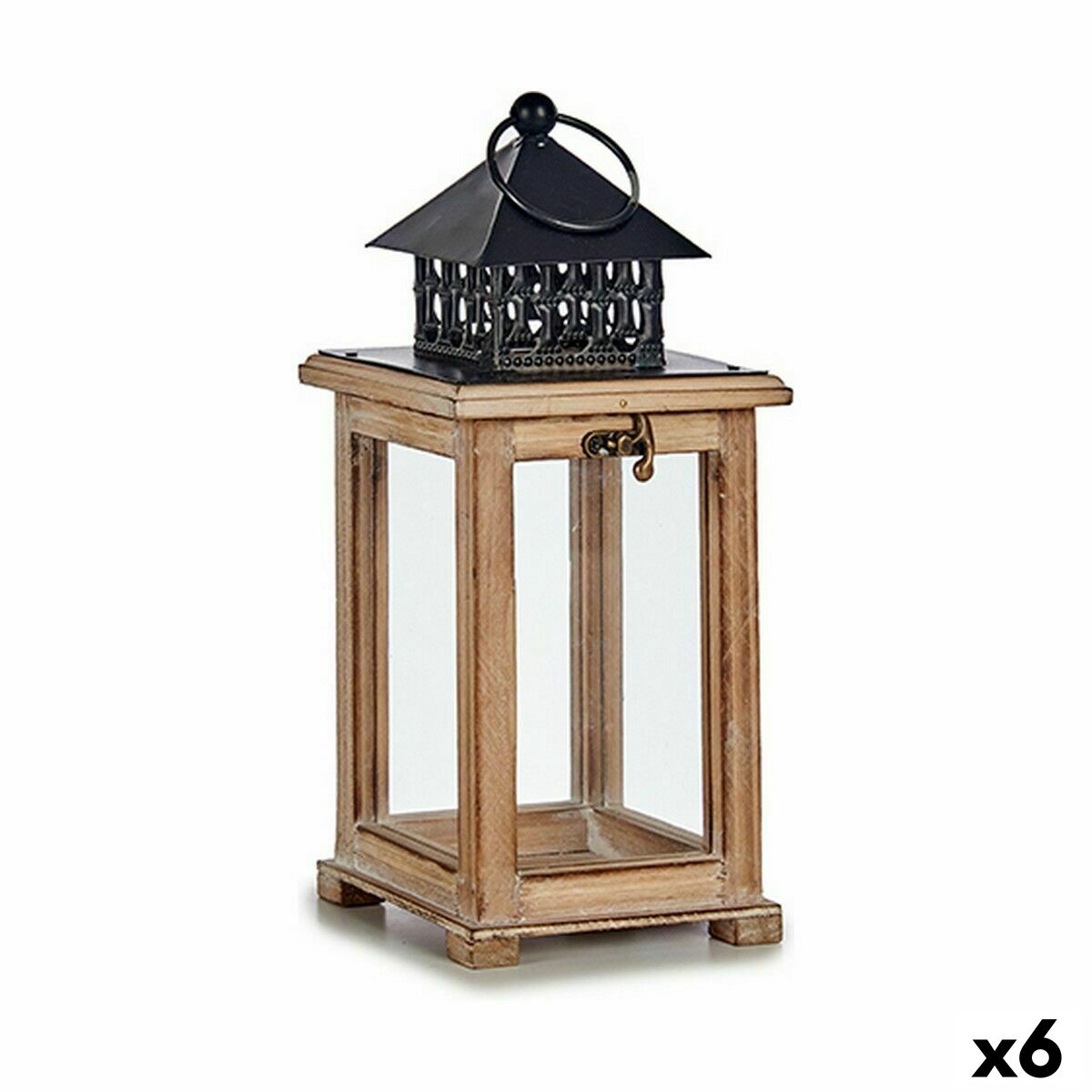 Farol Gift Decor Marrón Negro Madera Metal Cristal 13 x 29 x 13 cm 13,4 x 29 x 13,4 cm (6 Unidades)