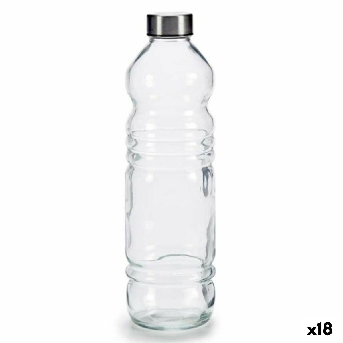 Botella de Cristal Vivalto Transparente Plateado Plata Metal Vidrio 1,1 L 8 x 31 x 8 cm (18 Unidades)