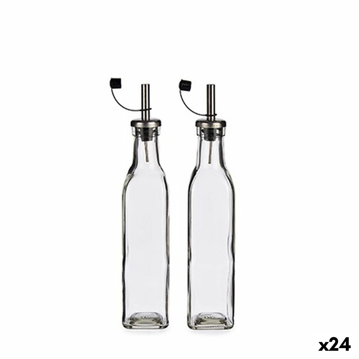 Set de Aceitera y Vinagrera Vivalto Transparente Metal Vidrio Silicona Acero Inoxidable Cristal Plástico 300 ml 10,5 x 26 x 5,5 