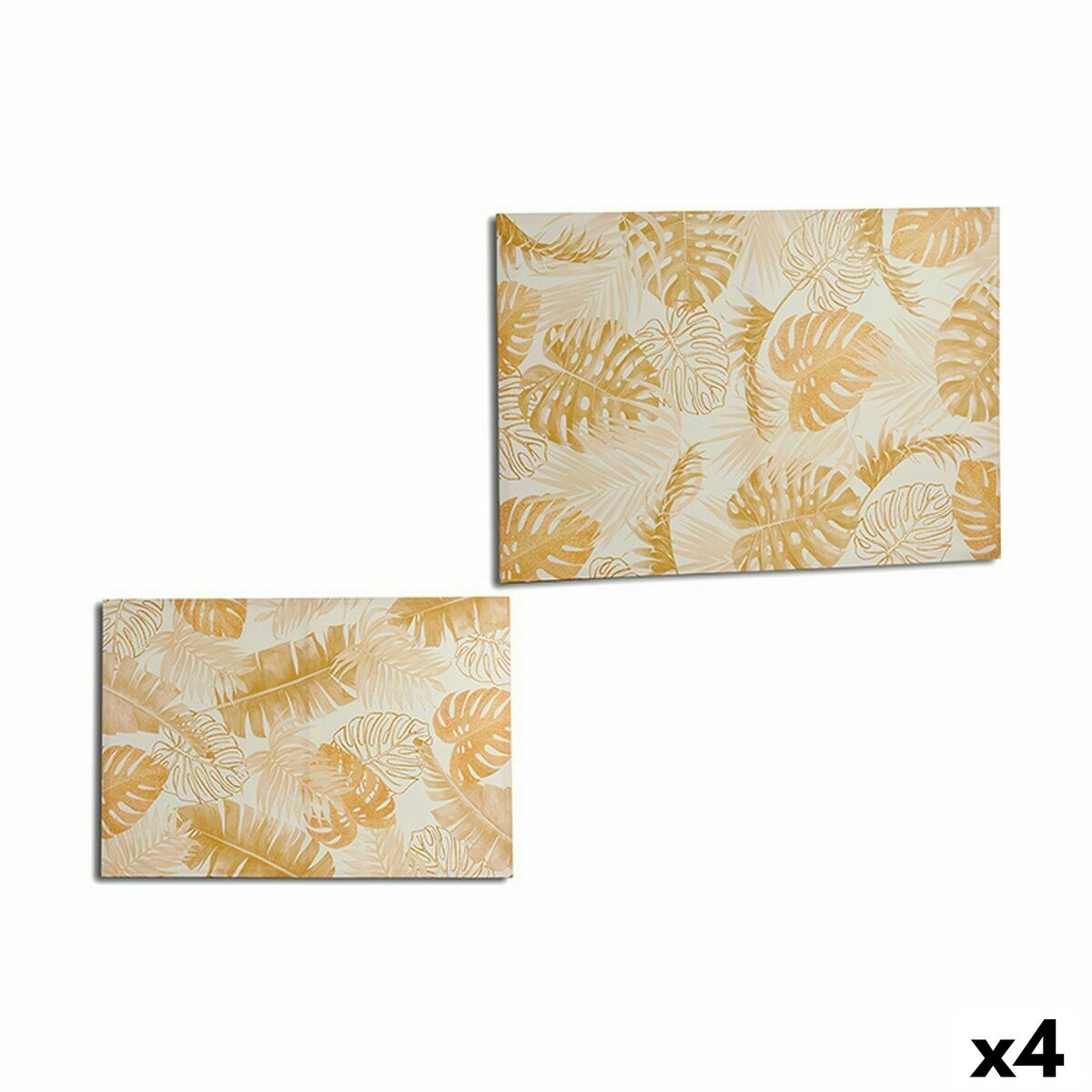 Lienzo Gift Decor Dorado Hoja de planta 120 x 80 x 2,5 cm (4 Unidades)