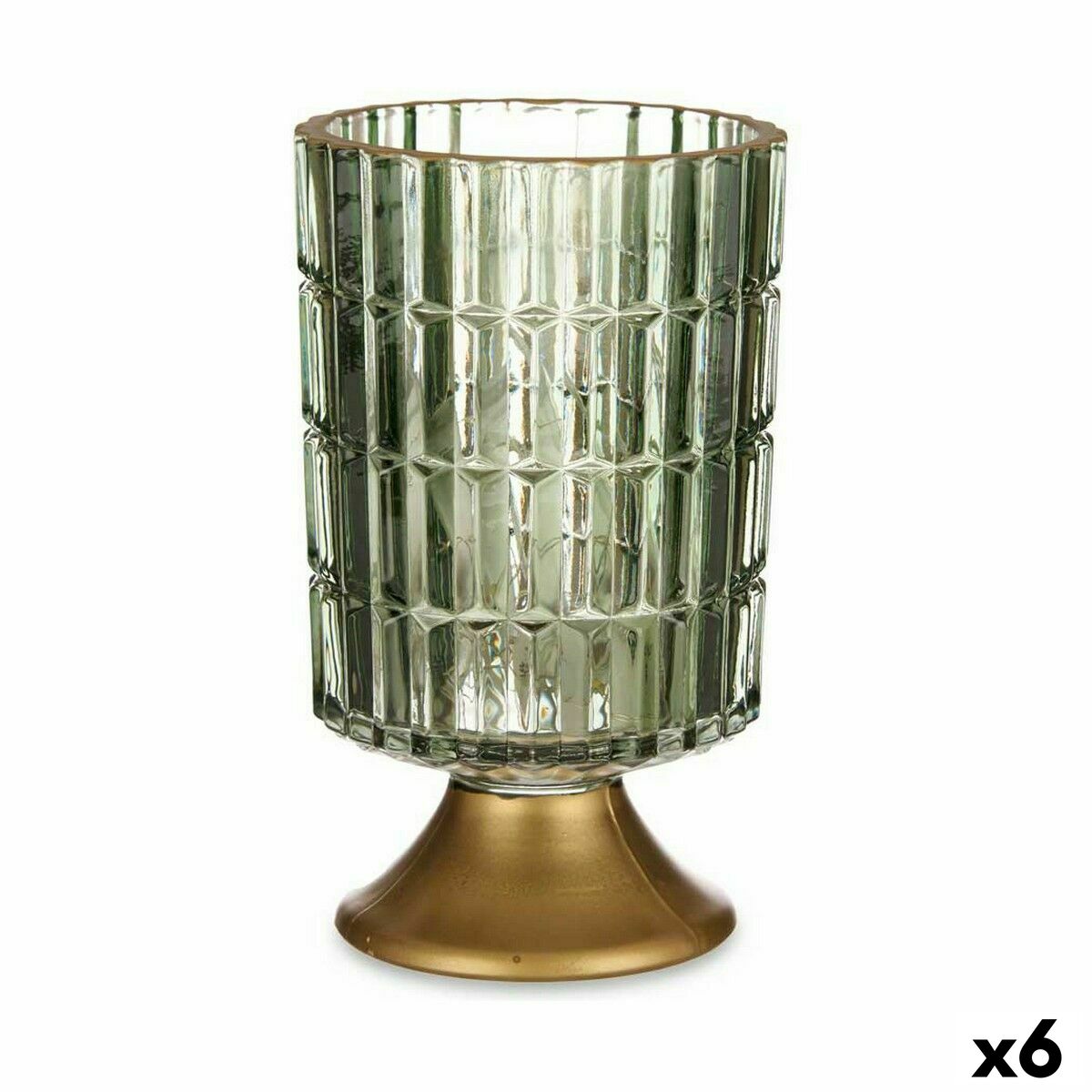 Farol LED Gift Decor Verde Dorado Vidrio 10,7 x 18 x 10,7 cm (6 Unidades)