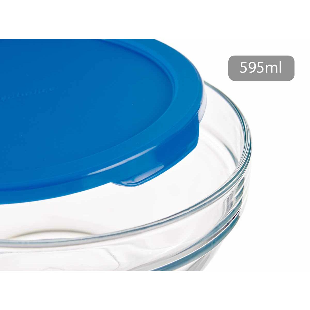 Fiambrera Redonda con Tapa Pasabahce Chefs Azul 595 ml (6 Unidades)