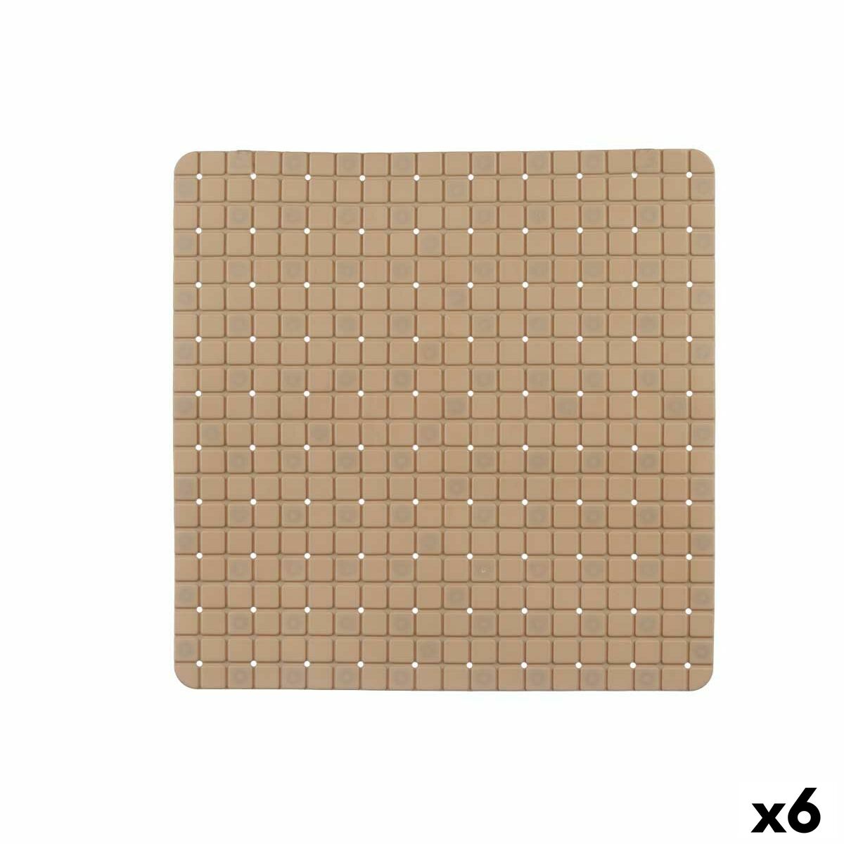 Alfombrilla Antideslizante para Ducha Berilo Beige PVC 50,3 x 50,3 x 0,7 cm Cuadros (6 Unidades)