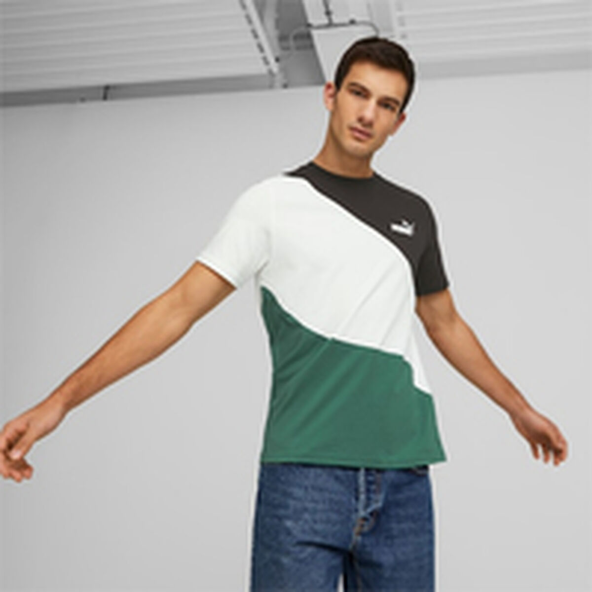 Camiseta Puma Power Cat Verde Hombre
