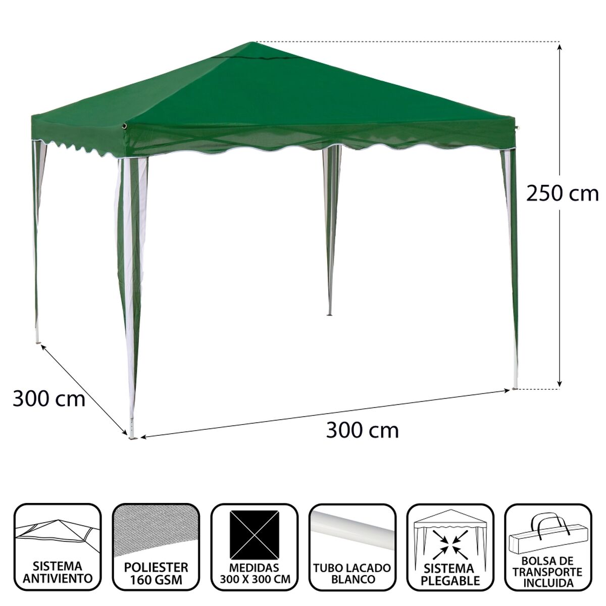 Pérgola Gazebo Poliéster Acero 300 x 300 x 250 cm