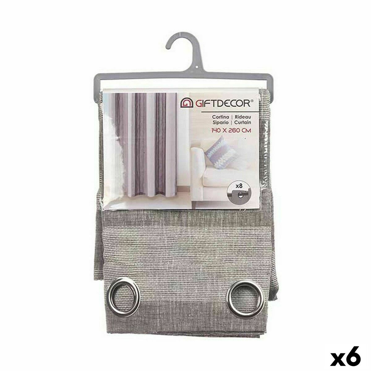 Cortina Gift Decor Blanco Gris 140 x 0,1 x 260 cm (6 Unidades)