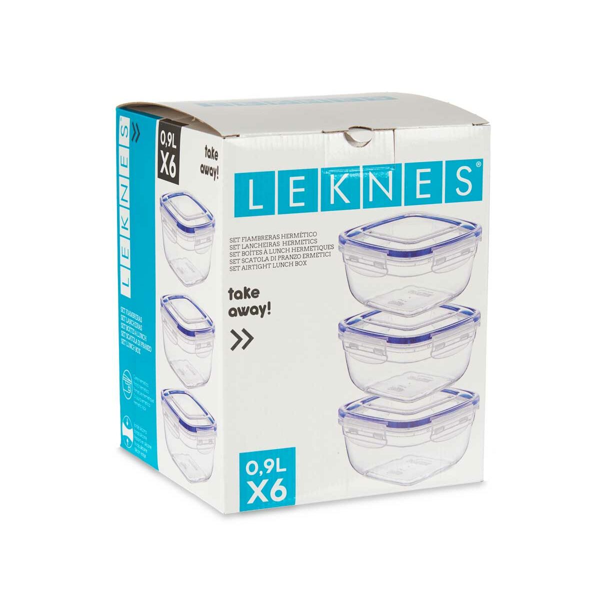 Set de Fiambreras Leknes Azul Transparente Polipropileno Plástico 900 ml Hermético (8 Unidades)