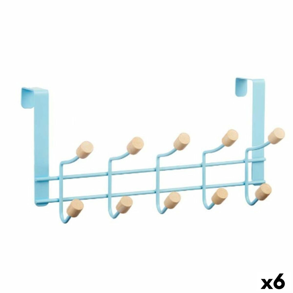 Perchero para Puertas Berilo Azul Madera Metal 35 x 17 x 15 cm (6 Unidades)