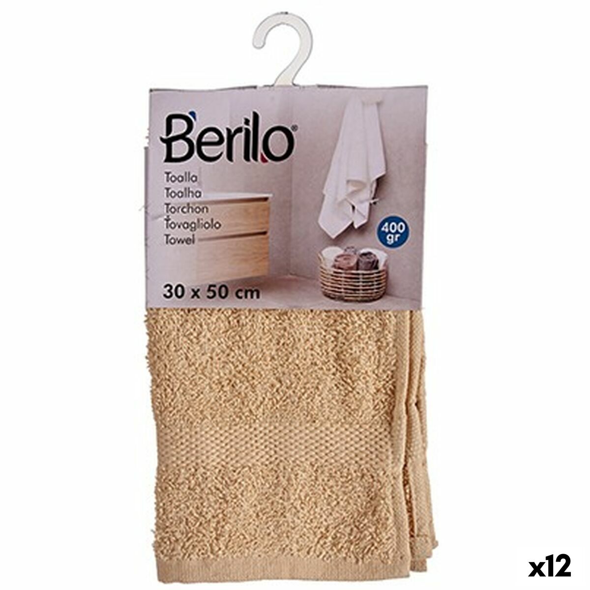 Toalla de baño Berilo Crema 80 % algodón 20 % Poliéster 30 x 50 cm 25 x 1,5 x 15 cm (12 Unidades)