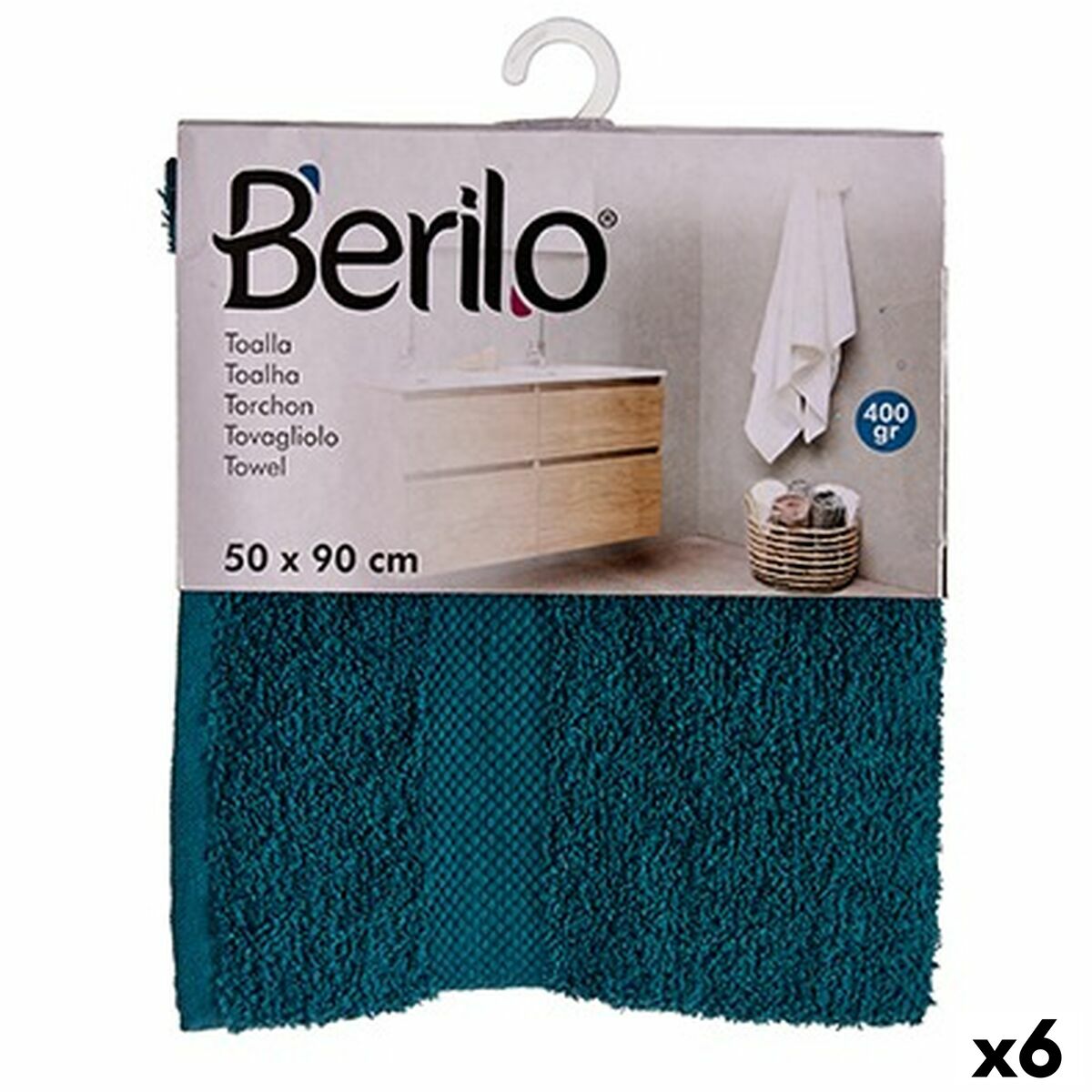 Toalla de baño Berilo Azul 80 % algodón 20 % Poliéster 50 x 90 cm 50 x 3 x 22 cm 50 x 90 x 0,2 cm (6 Unidades)