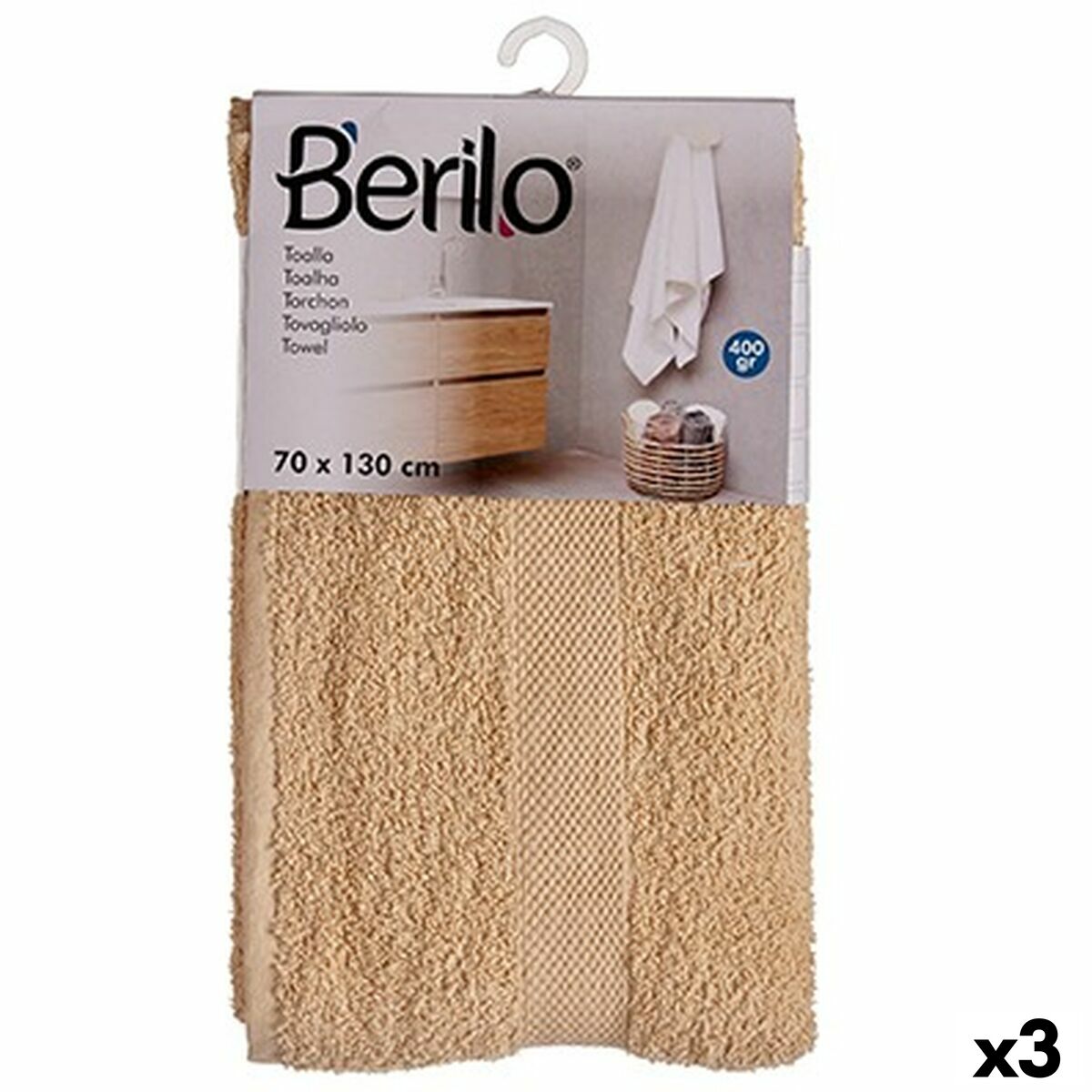 Toalla de baño Berilo Crema 80 % algodón 20 % Poliéster 70 x 130 cm 35 x 4 x 20 cm (3 Unidades)