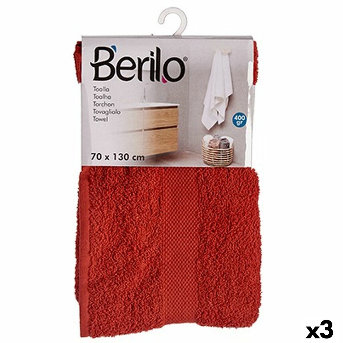 Toalla de baño Berilo Teja 80 % algodón 20 % Poliéster 70 x 130 cm (3 Unidades)