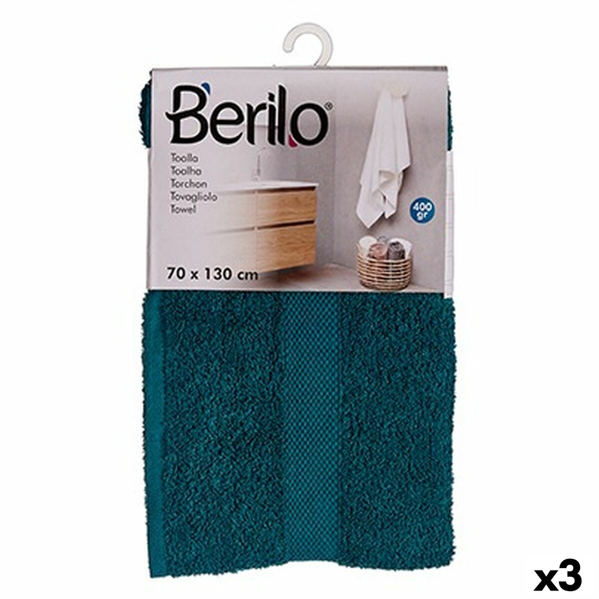 Toalla de baño Berilo Azul 80 % algodón 20 % Poliéster 70 x 130 cm 35 x 4 x 20 cm (3 Unidades)