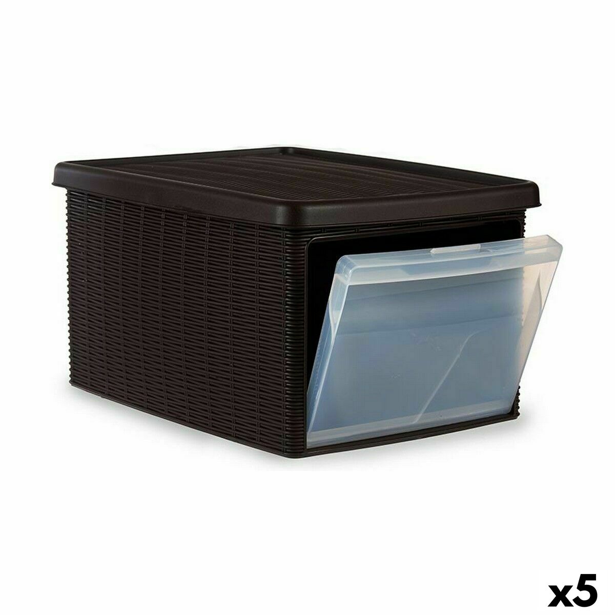 Caja de Almacenaje con Tapa Stefanplast Elegance Marrón Plástico Lateral (5 Unidades)