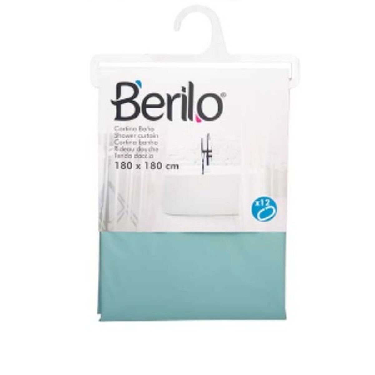 Cortina de Ducha Berilo Verde Polietileno EVA 180 x 180 cm (12 Unidades)