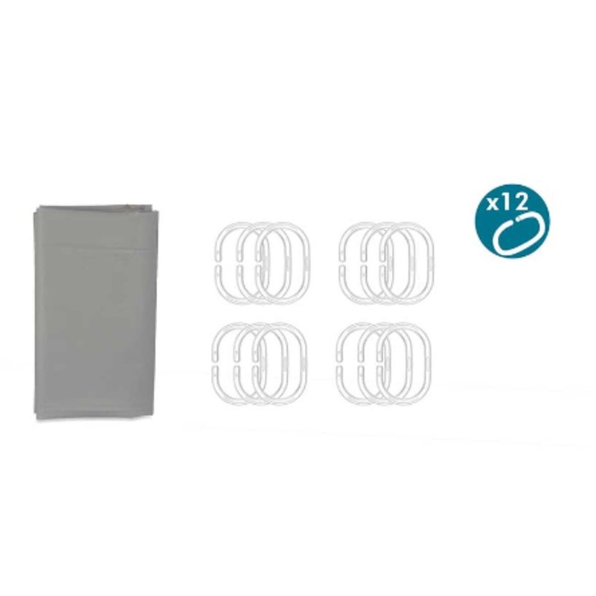 Cortina de Ducha Berilo Gris Polietileno EVA 180 x 180 cm (12 Unidades)