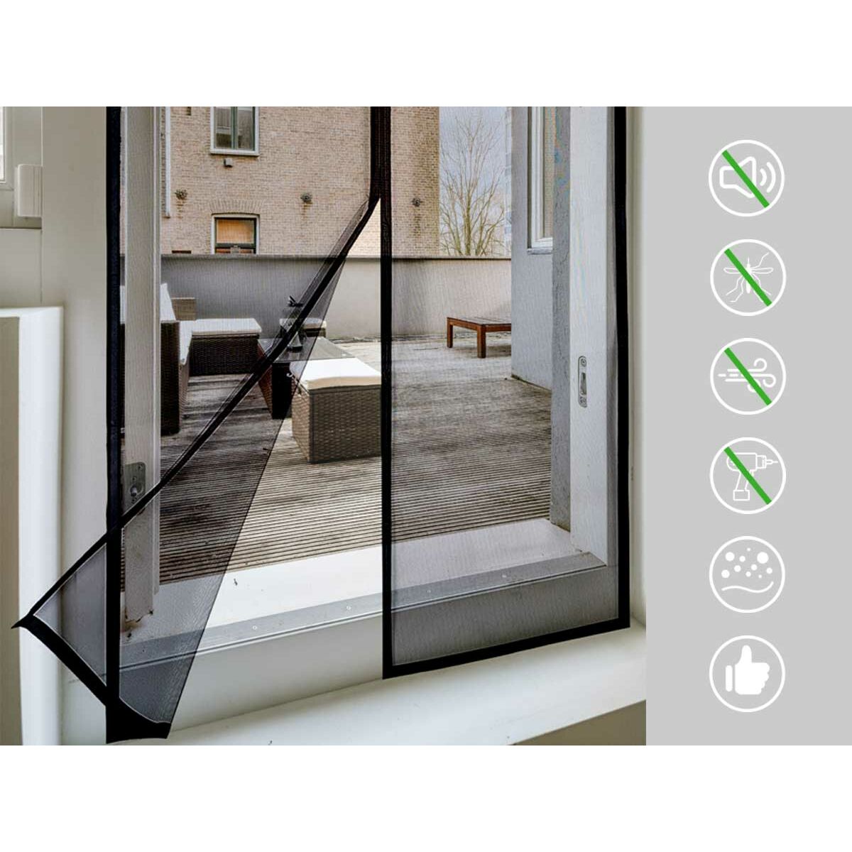 Mosquitera Kipit Negro Poliéster Imán 90 x 210 cm Magnética (12 Unidades)